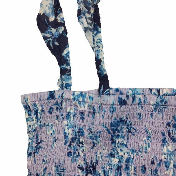 Nanette Lepore Suzie Blue Floral Smocked Ruffle Crop Top Sleeveless Women's L - Picture 5 of 6